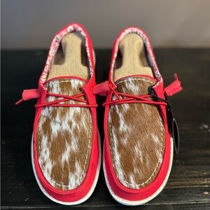 Hey Dude Cowhide Red Rodeo Loafers